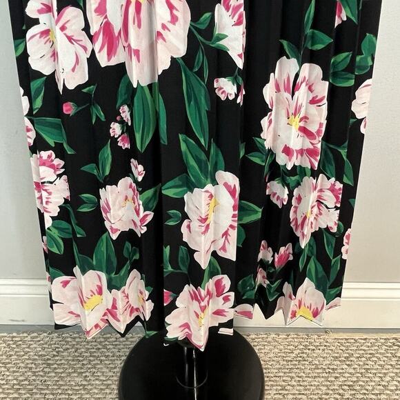 On 34th Skirt size Small Black Pink Green Floral Tulips Pleated Mid Tropical - Picture 4 of 9